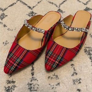J.CREW Tartan Plaid Women's Rhinestone Mules NWOT